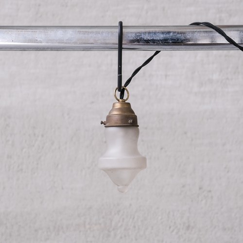 Small Mid-Century Opaque Glass And Brass Pendant Lights (4 Available)