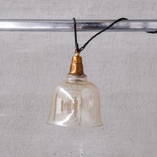 Smoked Mid-Century Brass And Glass Bell Pendant (5 Available)