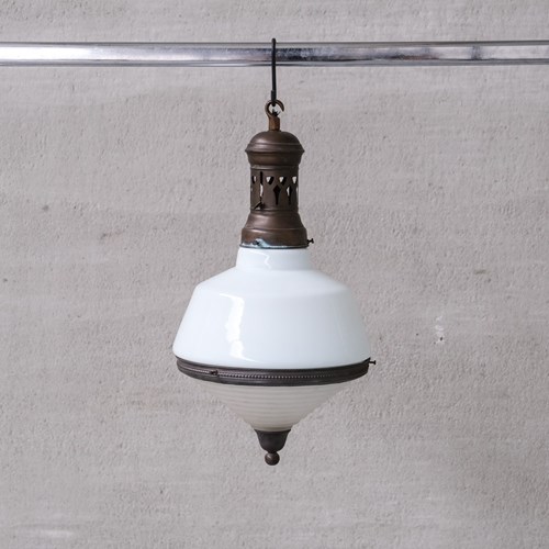 Antique French Two Tone Glass Pendant Light