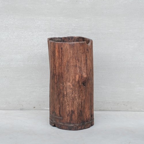 Mid-Century Wooden And Iron Tree Trunk Primitive Planter