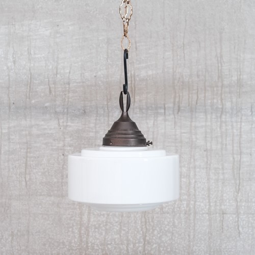 Opaline Glass and Brass Stepped Pendant Light