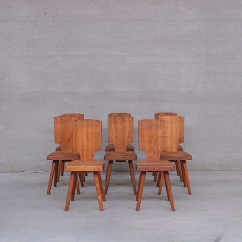 Set Of 8 Pierre Chapo S28 Mid-Century French Elm Dining Chairs