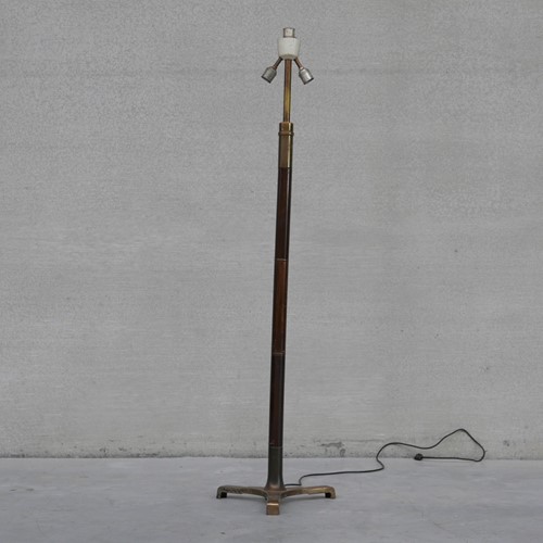 French Mid-Century Brass And Wood Floor Lamp