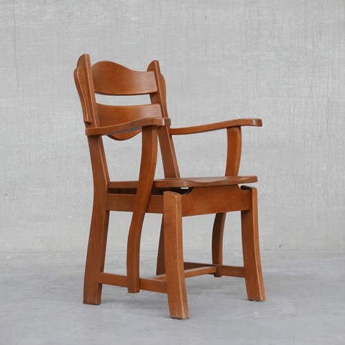 Dutch Solid Oak Mid-Century Armchair