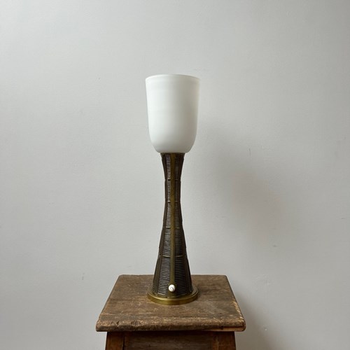 Sonja Katzin Mid-Century Brass And Opaline Glass Table Lamp
