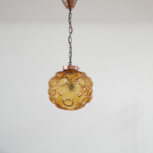 Danish Mid-Century Copper And Glass Pendant Light