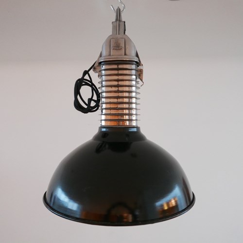 Pair Of Original Mid-Century Dutch Philips Industrial Pendant Lamps 