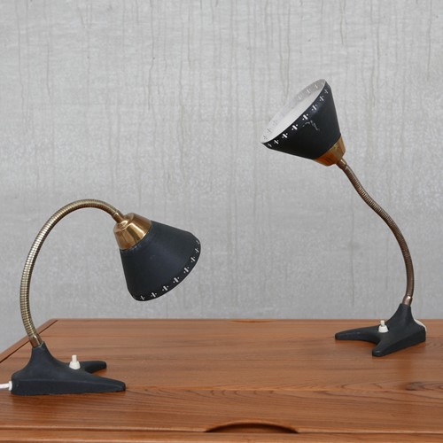 Pair of Swedish Brass Mid-Century Table Lamps