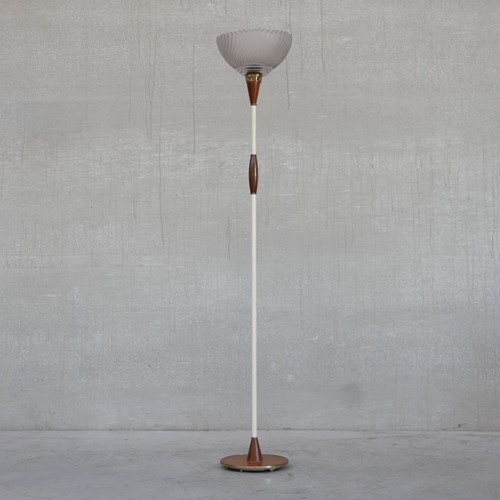 Dutch Mid-Century Floor Lamp with Glass Shade