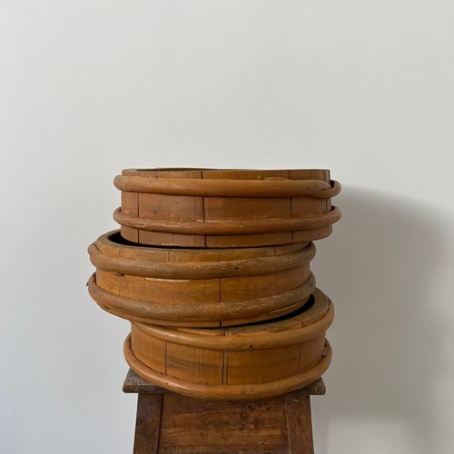 Set of Three Antique Swedish Wooden Primitive Bowl