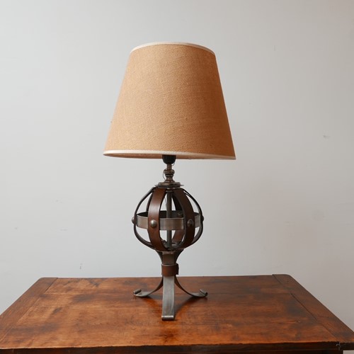 Leather & Iron Table Lamp by Jean-Pierre Ryckaert
