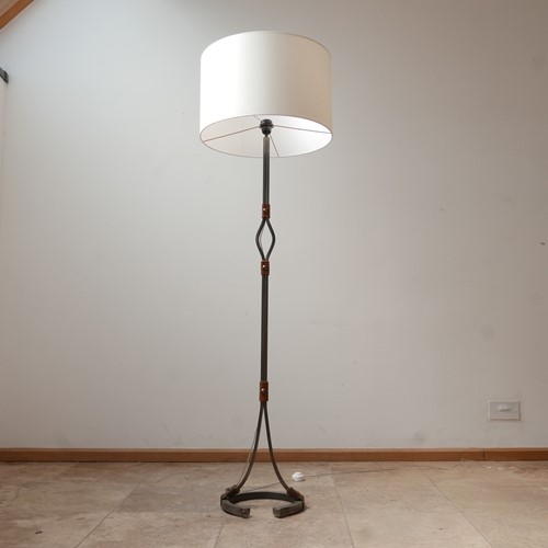 Leather & Iron Floor Lamp by Jean-Pierre Ryckaert