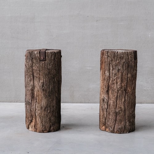 Pair Of Wabi Sabi Style Primitive Spanish Wooden Side Tables