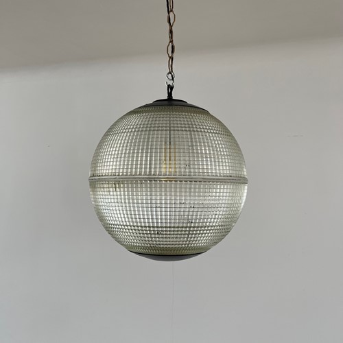 Parisian Glass Holophane Mid-Century Globe Pendant