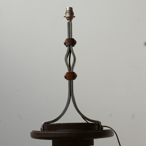 Mid-Century Leather And Iron Table Lamp