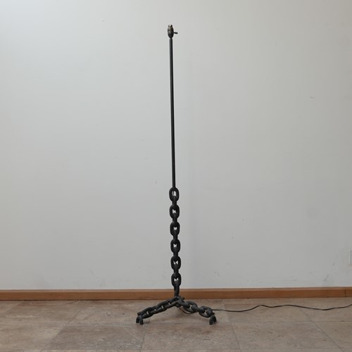 Brutalist Iron Mid-Century French Chain Floor Lamp