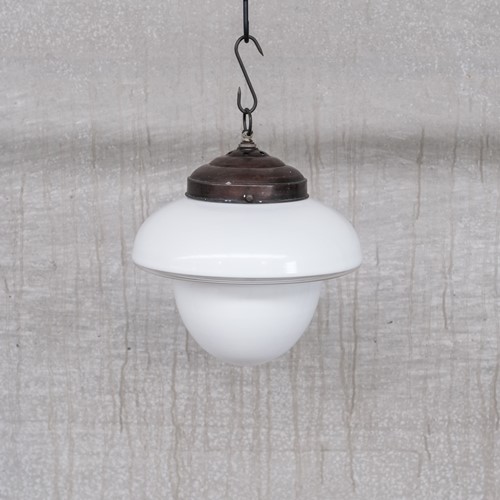 Mid-Century French Glass Two Tone Opaline Pendant