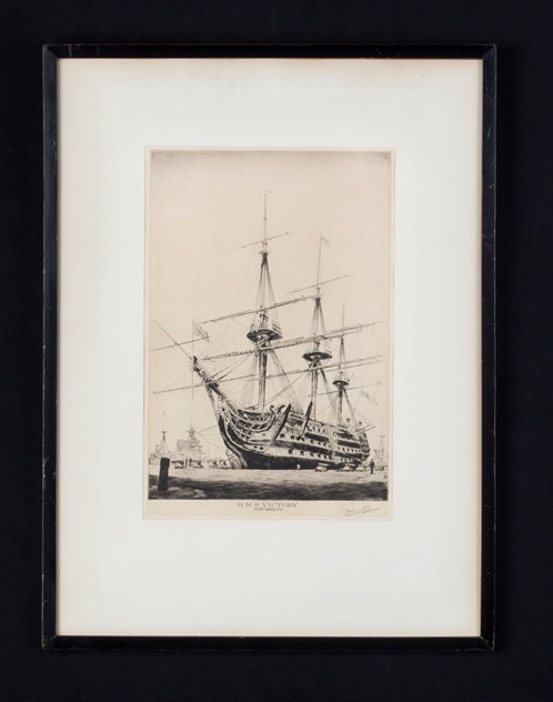 Framed Dry Point Etching of the HMS Victory.-ljw-antiques-0023_main_main_636099989721537484.jpg