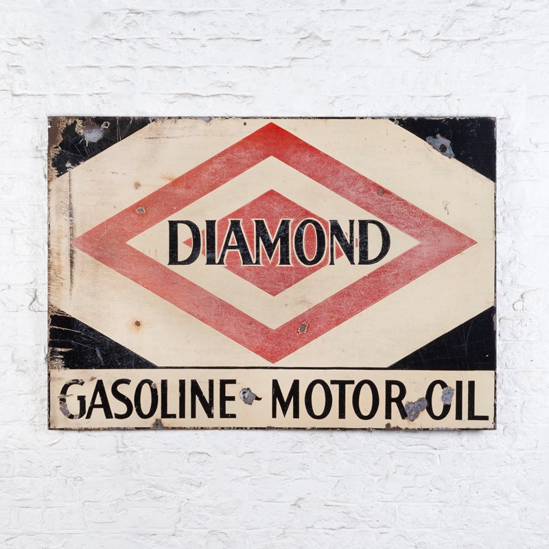 A large, Diamond Gasoline / Motoroil Enamel Sign-ljw-antiques-0913-back-main-637464247147443035.jpg