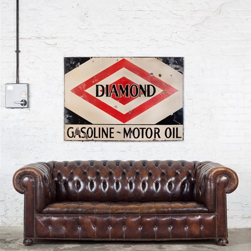 A Large, Diamond Gasoline / Motoroil Enamel Sign