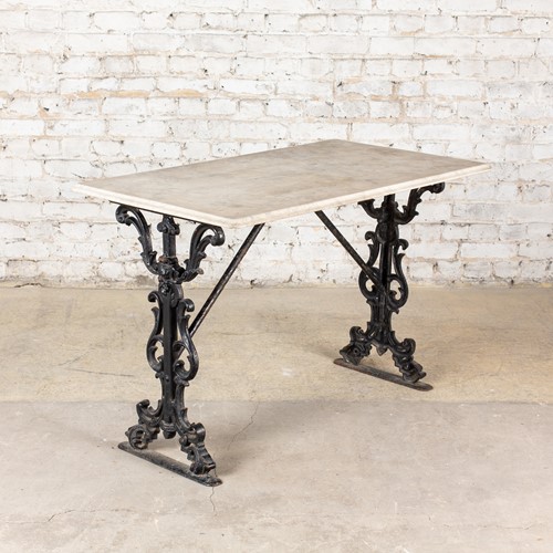 Antique Cast Iron Table With Original Marble Top