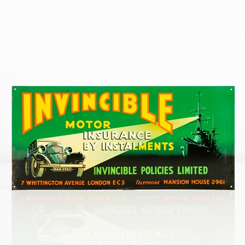  Invincible Motor Insurance Tin Advertising Sign