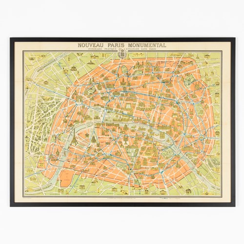 Nouveau Paris Monumental - Framed Early 20Th Century Map Of Paris