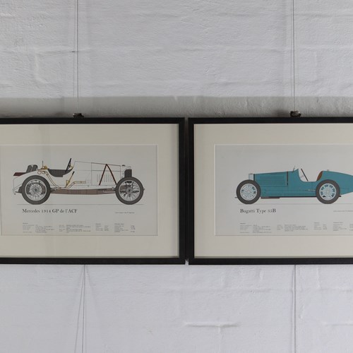 Set Of Four Early Racing Car Illustrations