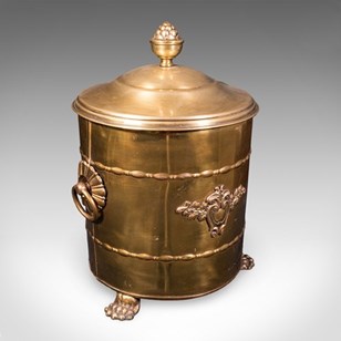 Antique Coal Bin, English, Brass, F...