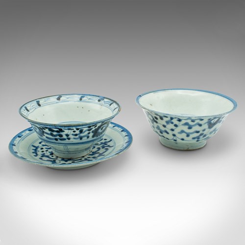 Antique Personal Tea Set, Chinese, Qing Dynasty, Ceramic, Bowl, Saucer, Georgian