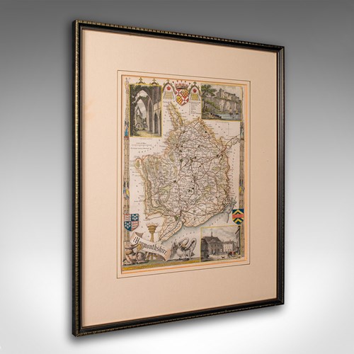 Antique Lithography Map, Monmouthshire, Framed, Welsh Cartography, Victorian