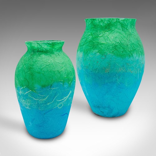 Contemporary Flower Vase Duo, English, Art Glass, Straw Silk, Baluster Urn Set