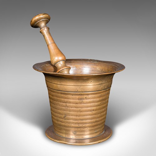 Antique Mortar And Pestle, English, Brass Apothecary Instrument, Victorian, 1850
