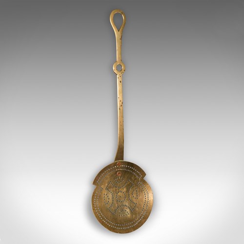 Antique Muffin Toaster, English, Brass, Fireside Warmer Tool, Georgian, C.1800