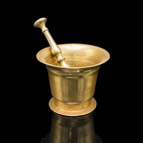 Antique Chemist's Mortar & Pestle, English Brass Apothecary Aid, Victorian, 1850