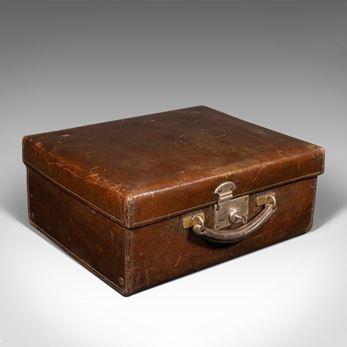 Small Antique Suitcase, English, Leather, Travelling Case, Early 20Th Century