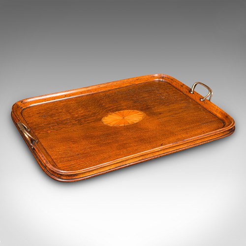 Antique Tipple Serving Tray, English, Oak, Boxwood, Afternoon Tea, Edwardian