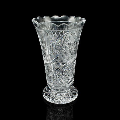 Vintage Trumpet Vase, English, Cut Glass, Decorative Flower Pot, Mid Century