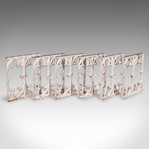 Set Of 6 Secret Garden Wall Panels, English, Gothic Tracery Grille, Victorian