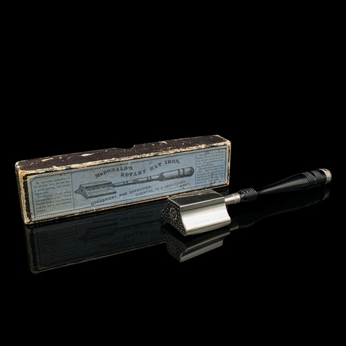 Antique Mcdonald's Rotary Hat Iron, American, Nickel, Millinery Tool, Victorian