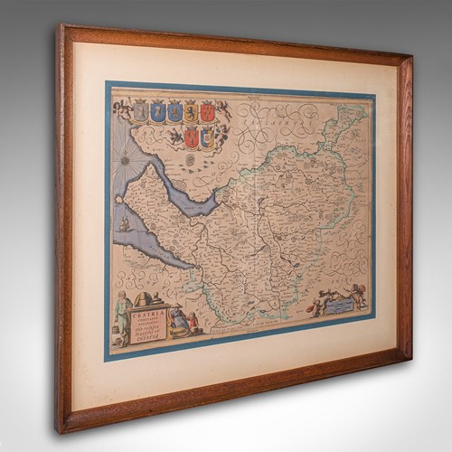 Antique County Map Of Cheshire, Dutch, Framed, Cartography, Janssonius, C.1660