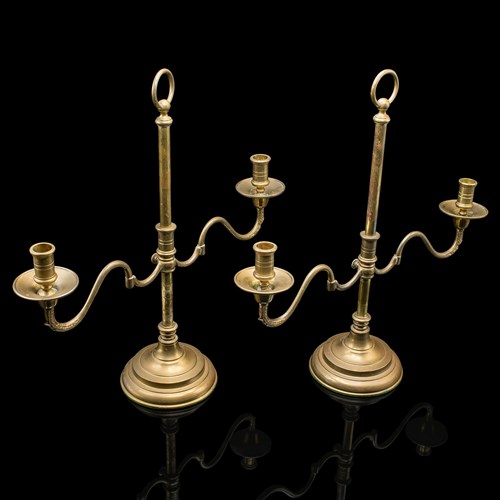 Pair Of Antique Articulated Candlesticks, English, Brass, Candelabra, Victorian