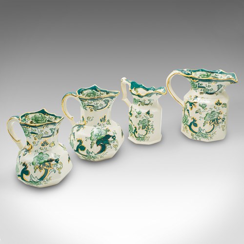 Antique Set Of Table Pouring Jugs, English, Ceramic, Gravy, Sauce, Cream, C.1920