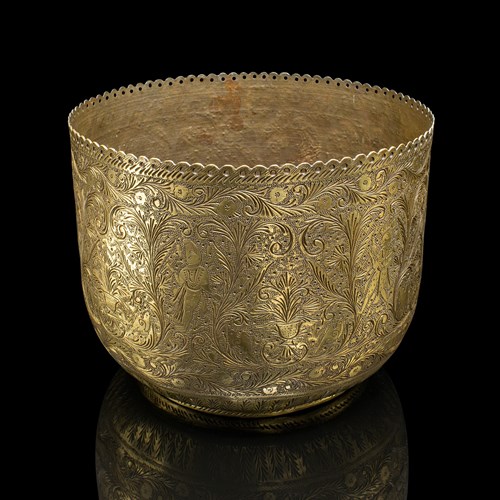 Antique Decorative Planter, Indian, Chased Brass Jardiniere Pot, Victorian, 1900