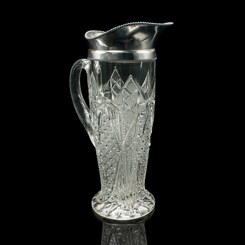 Antique Cut Glass Cordial Ewer, English, Silver Plate, Serving Jug, Edwardian