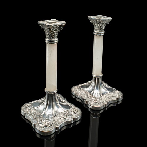 Pair Of Antique Mantlepiece Candlesticks, English, Silver Plate, Victorian, 1900