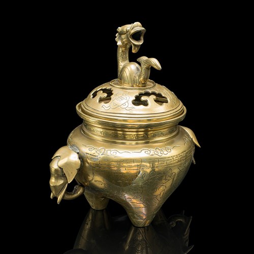 Antique Decorative Censer, Chinese, Brass, Incense Burner, Qing, Victorian, 1900