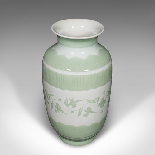 Large Antique Flower Bouquet Vase, Chinese, Celadon Ceramic Urn, Victorian, 1900