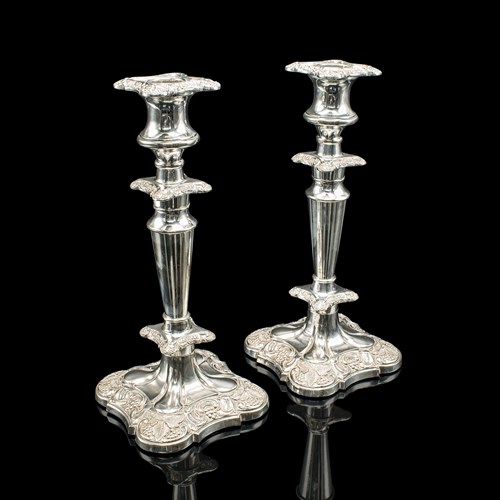 Pair Of Antique Decorative Candlesticks, English, Silver Plate, Candle Sconce248