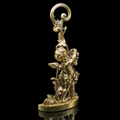 Antique Putto Doorstop, English, Brass, Cherub, Door Keeper, Victorian, C.1900